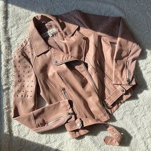 Sebby Rose Pink Moto Faux Leather Jacket Silver Medium Belted